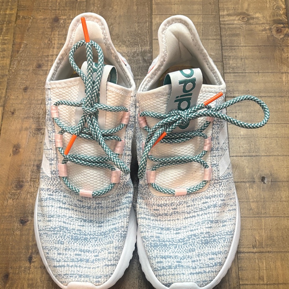 Adidas Sneakers tealish and White with Orange Accents